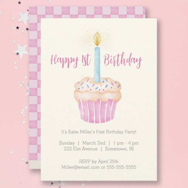 Happy 1st Birthday Cupcake Party Invitation (Creator Uploaded)