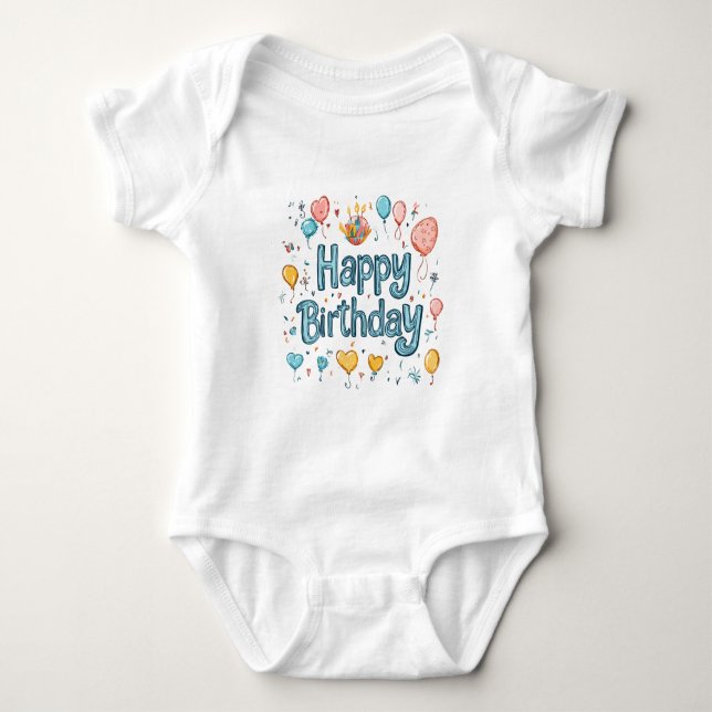 Happy 1st Birthday – Cute balloon Baby Bodysuit (Front)