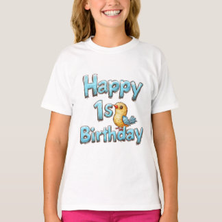 Happy 1st Birthday – Cute Blue Bird and Birthday  T-Shirt