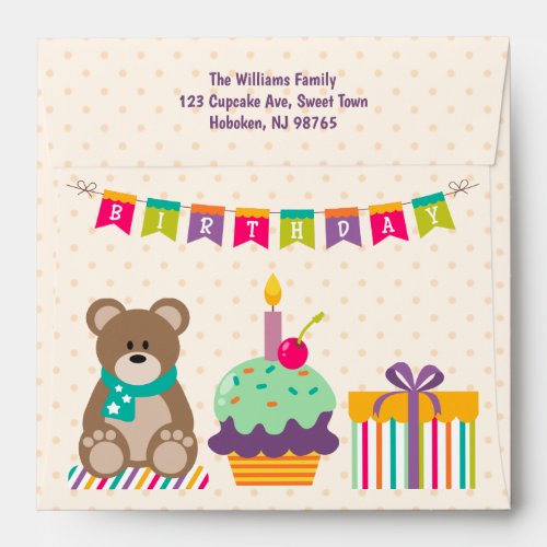 Happy 1st Birthday Cute Teddy Bear Cupcake Bunting Envelope