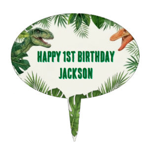 Happy 1st Birthday Dino Jungle Cake Topper