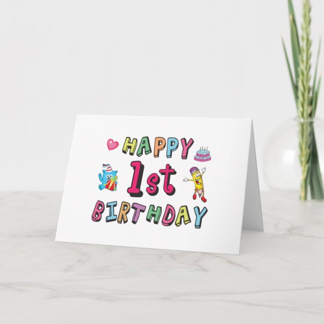 Happy 1st Birthday for 1 year old Kids B-day Card (Front)