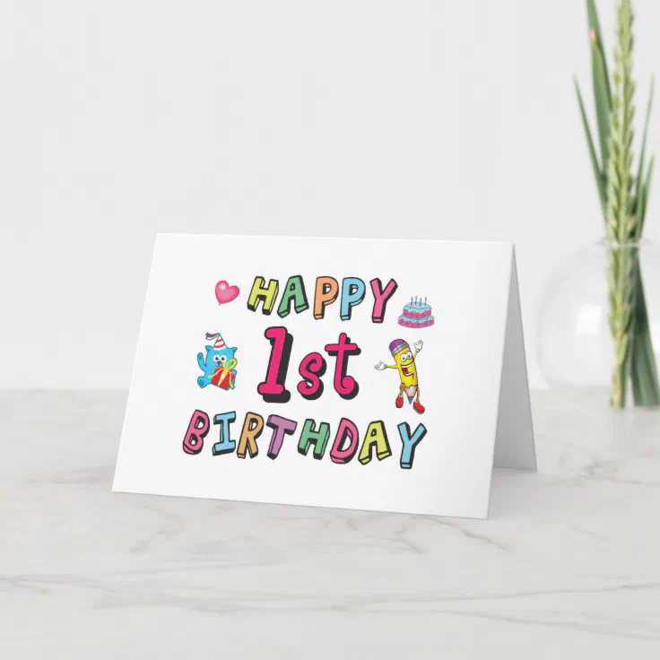 Happy 1st Birthday for 1 year old Kids B-day Card | Zazzle