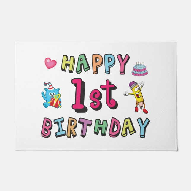 Happy 1st Birthday for 1 year old Kids B-day Doormat (Front)