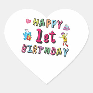 Happy 1st Birthday for 1 year old Kids B-day Heart Sticker