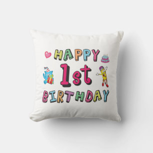 Happy 1st Birthday for 1 year old Kids B-day Throw Pillow