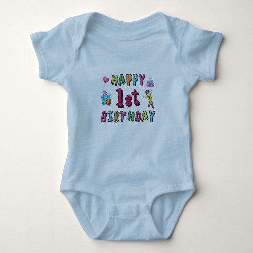 Happy 1st Birthday for 1 year old Kids B_day wish Baby Bodysuit