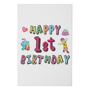 Happy 1st Birthday for 1 year old Kids B-day wish Faux Canvas Print