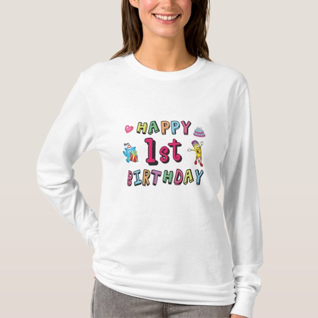 Happy 1st Birthday for 1 year old Kids B-day wish T-Shirt (Front)