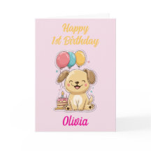 Happy 1st Birthday, Girl, Cute Puppy, Custom