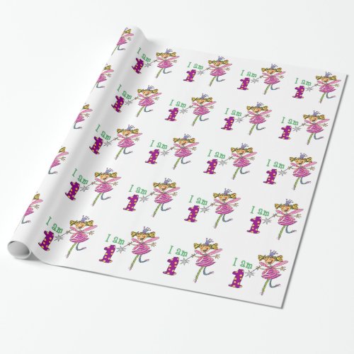 Happy 1st birthday girl pink princess fairy wrapping paper