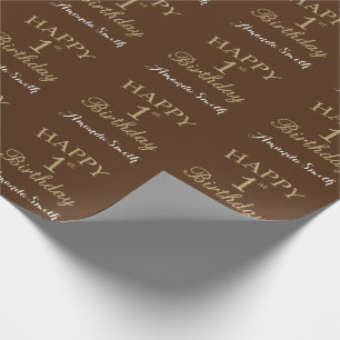 Happy 1st Birthday Gold Glitter and Brown Wrapping Paper