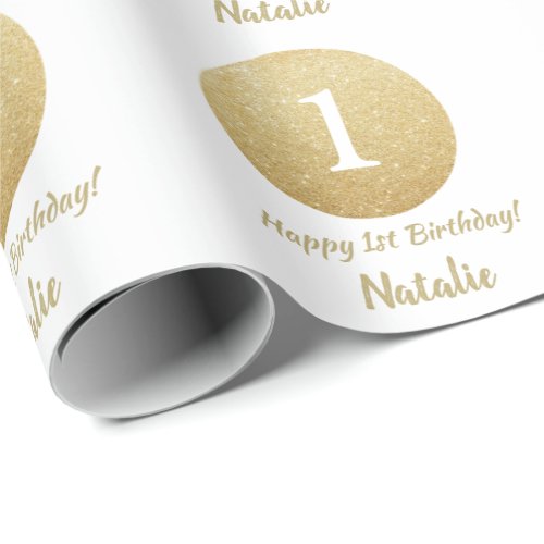 Happy 1st Birthday Gold Glitter and White Wrapping Paper