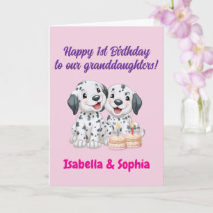 Happy 1st Birthday Granddaughters, Puppies   Card