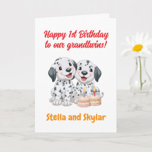 Happy 1st Birthday Grandtwins, Puppies   Card