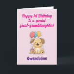 Happy 1st Birthday Great-Granddaughter, Cute Puppy Card<br><div class="desc">Happy 1st Birthday card for great-granddaughter with adorable puppy, cake and balloons. Fully customizable message inside, personalize with your great-grand-daughter's name and change text as you wish / add more. Delete inside text to write by hand. Instant download possible. Happy first birthday to a special great-granddaughter! Designed and texted by...</div>