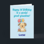 Happy 1st Birthday Great-Grandson, Puppy,  Card<br><div class="desc">Happy 1st Birthday card for great-grandson with happy puppy,  cake and balloons. 1st Birthday card from Great-Grandma (and Great-Grandpa). Fully customizable message inside,  personalize and change as you wish. Instant download possible. Happy first birthday to a special great-grandson! Texted and designed by Best Baby Gifts - given with love.</div>