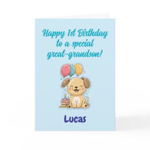 Happy 1st Birthday Great-Grandson, Puppy,  Card