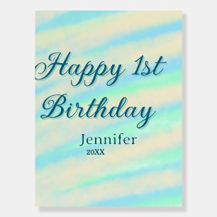 Happy 1st birthday kids baby blue green pastel ret foam board