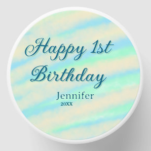 Happy 1st birthday kids baby blue green pastel ret mini candle favors
