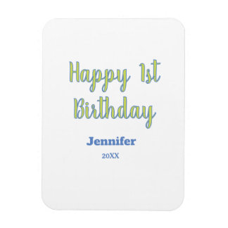Happy 1st birthday kids baby green blue pastel tre magnet