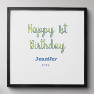 Happy 1st birthday kids baby green blue pastel tre peel and stick photo tile