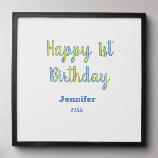 Happy 1st birthday kids baby green blue pastel tre peel and stick photo tile