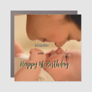 Happy 1st birthday kids baby mother black yellow  car magnet
