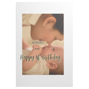 Happy 1st birthday kids baby mother black yellow gallery wrap