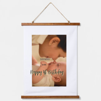 Happy 1st birthday kids baby mother black yellow  hanging tapestry