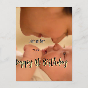 Happy 1st birthday kids baby mother black yellow postcard