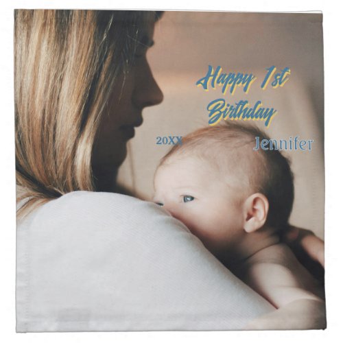 Happy 1st birthday kids baby mother blue yellow ph cloth napkin
