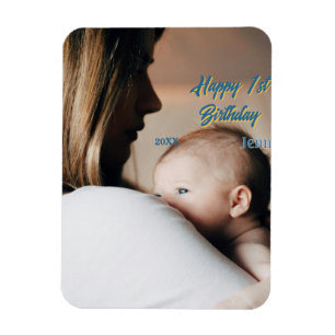 Happy 1st birthday kids baby mother blue yellow ph magnet