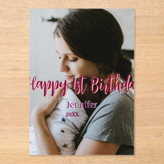 Happy 1st birthday kids baby mother red orange sty acrylic invitations