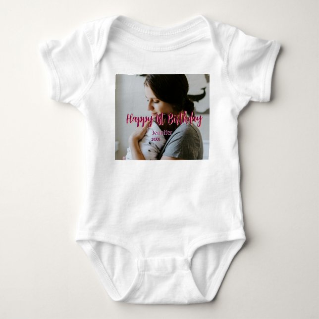 Happy 1st birthday kids baby mother red orange sty baby bodysuit (Front)