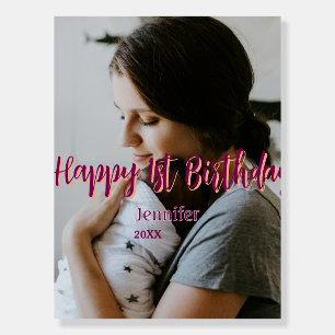 Happy 1st birthday kids baby mother red orange sty foam board