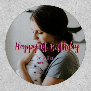 Happy 1st birthday kids baby mother red orange sty patch