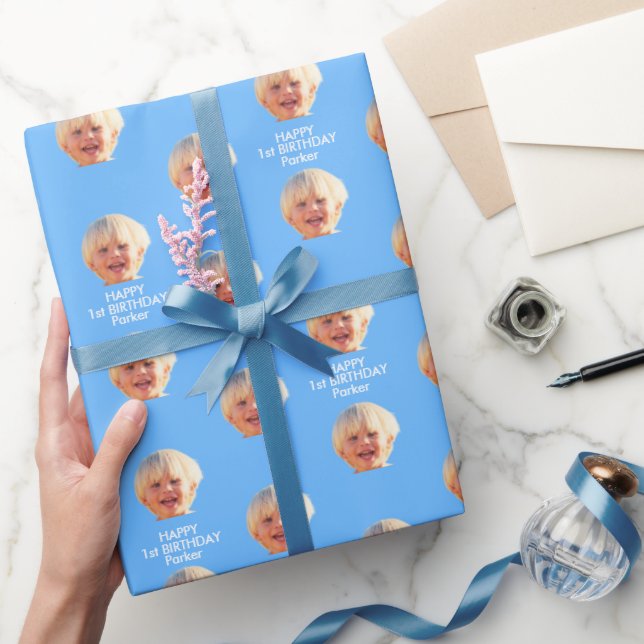Happy 1st Birthday Kids Personalized Photo Wrapping Paper (Gifting)