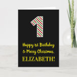 [ Thumbnail: Happy 1st Birthday & Merry Christmas, Custom Name Card ]