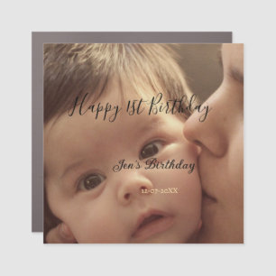 Happy 1st birthday name photo date stylish calligr car magnet