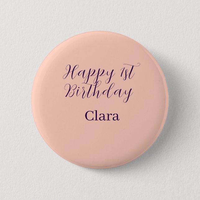 Happy 1st birthday orange purple boho retro name  button (Front)