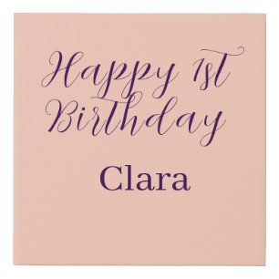 Happy 1st birthday orange purple boho retro name faux canvas print