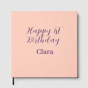 Happy 1st birthday orange purple boho retro name  guest book