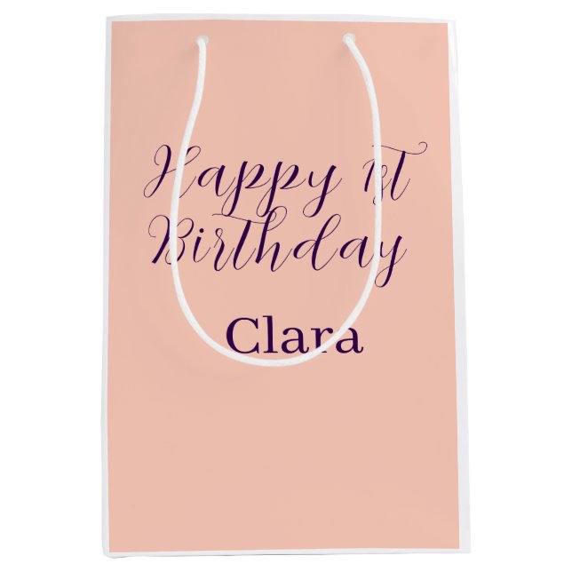 Happy 1st birthday orange purple boho retro name  medium gift bag (Front)