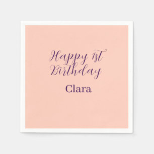 Happy 1st birthday orange purple boho retro name napkins
