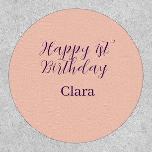 Happy 1st birthday orange purple boho retro name  patch