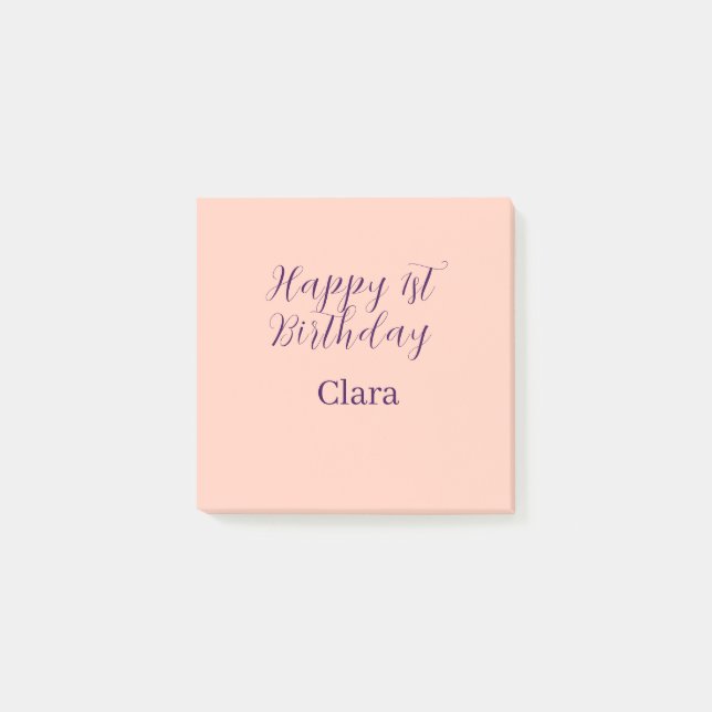 Happy 1st birthday orange purple boho retro name  post-it notes (Front)