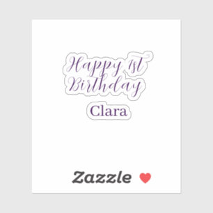 Happy 1st birthday orange purple boho retro name sticker