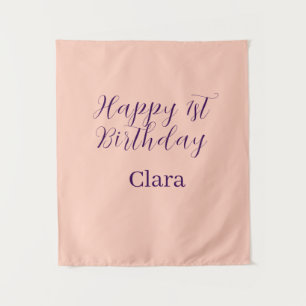 Happy 1st birthday orange purple boho retro name tapestry
