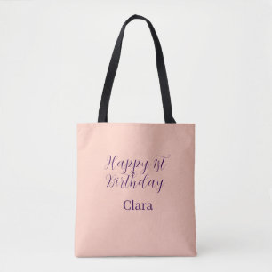 Happy 1st birthday orange purple boho retro name tote bag
